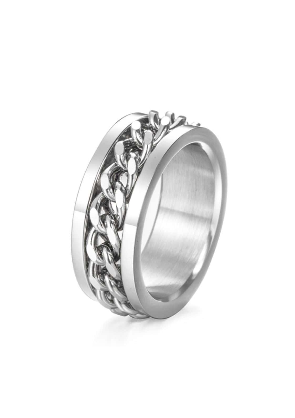 Silberner kettenring mit spinner design aus edelstahl, eleganter chinaring für den täglichen gebrauch